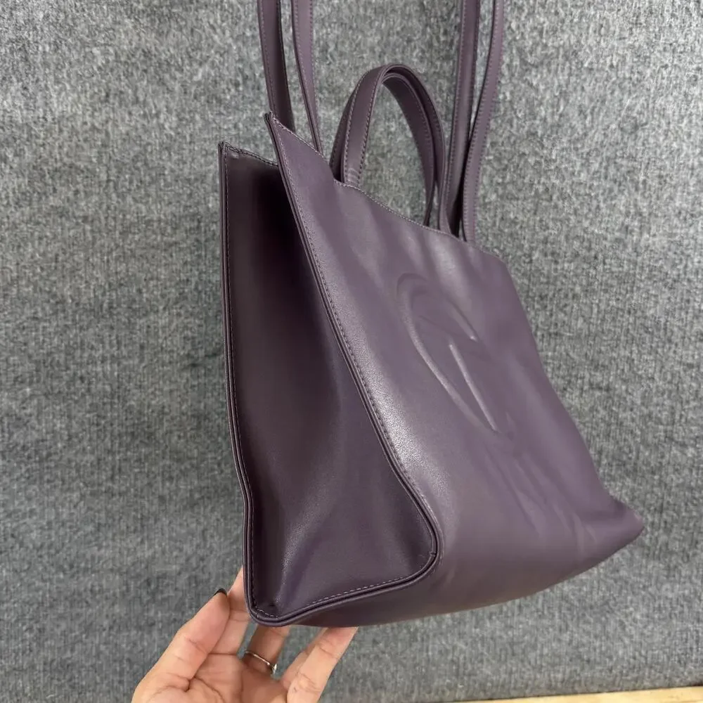 Telfar Medium Eggplant Shopping Tote Bag Purple Faux Leather Logo Crossbody